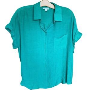 Twine and string Green Women's casual Blouse quarter button XL
